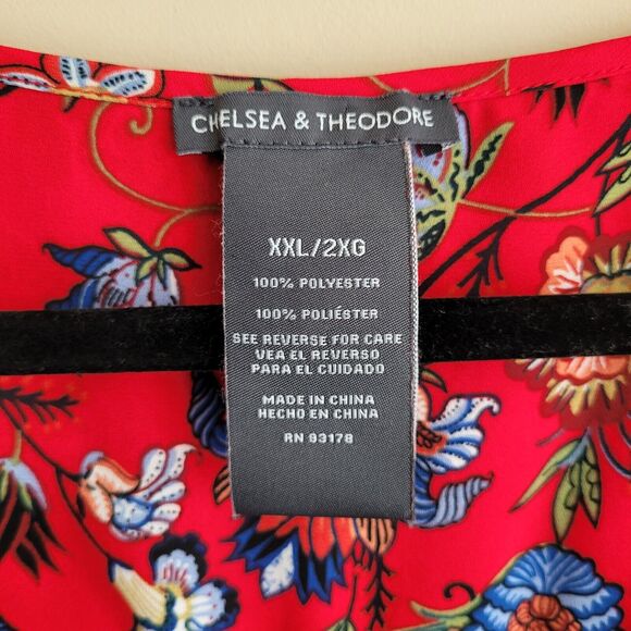 Chelsea & Theodore Womens Blouse Plus Size XXL Red Floral Print Crossover Hem - Picture 2 of 10